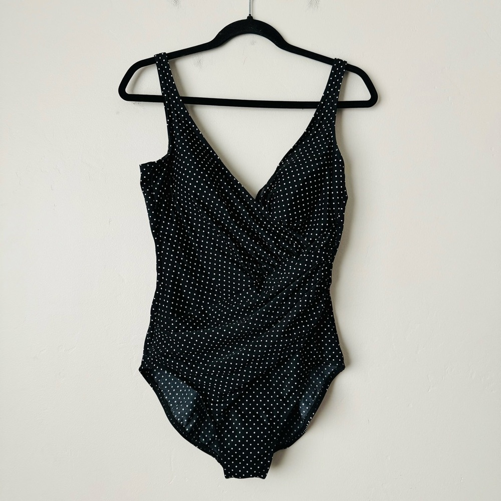 Miraclesuit Oceanus One Piece Swimsuit polka dots dotted slimming woman’s 14